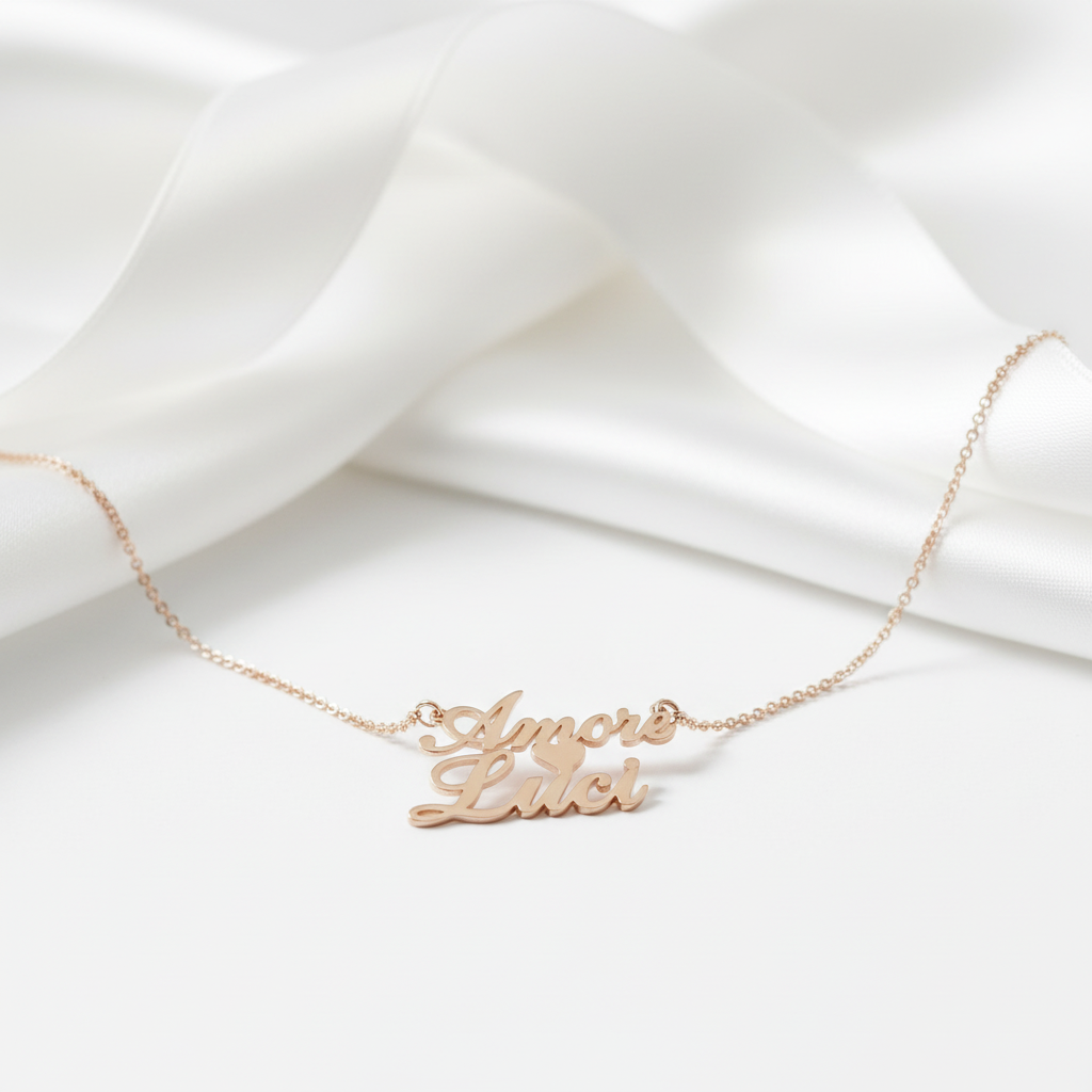 Personalized Name & Heart Pendant Necklace-Black Diamonds New York