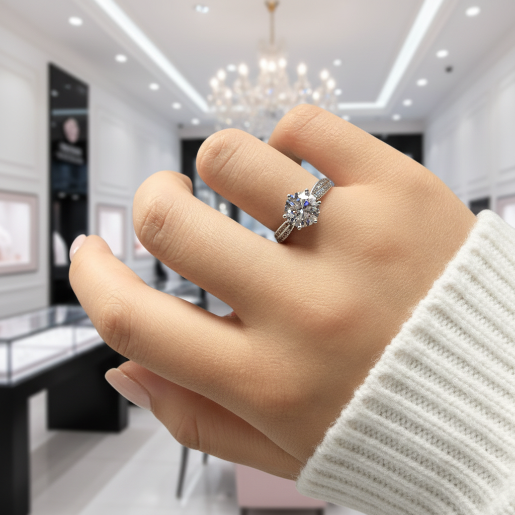 2.0 Ct Round Cut Diamond Option Six-Claws Engagement Ring-Black Diamonds New York