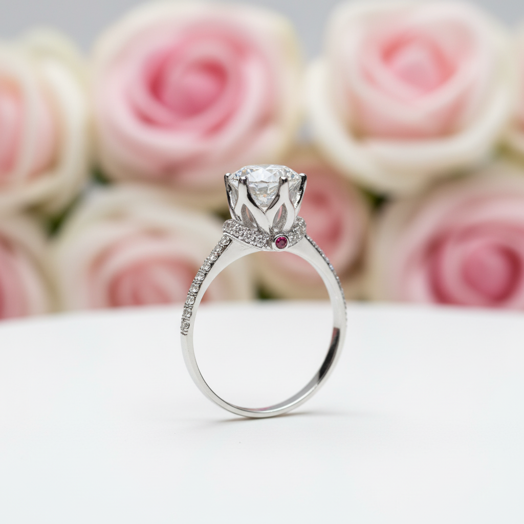 1.0 Ct Round Cut Diamond Crown Engagement Ring with Pink Stone-Black Diamonds New York