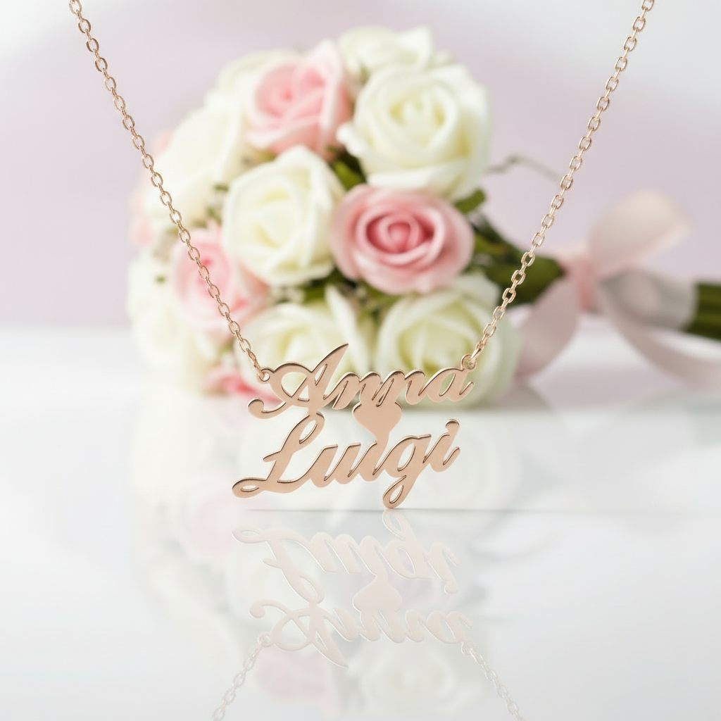 Personalized Name & Heart Pendant Necklace-Black Diamonds New York