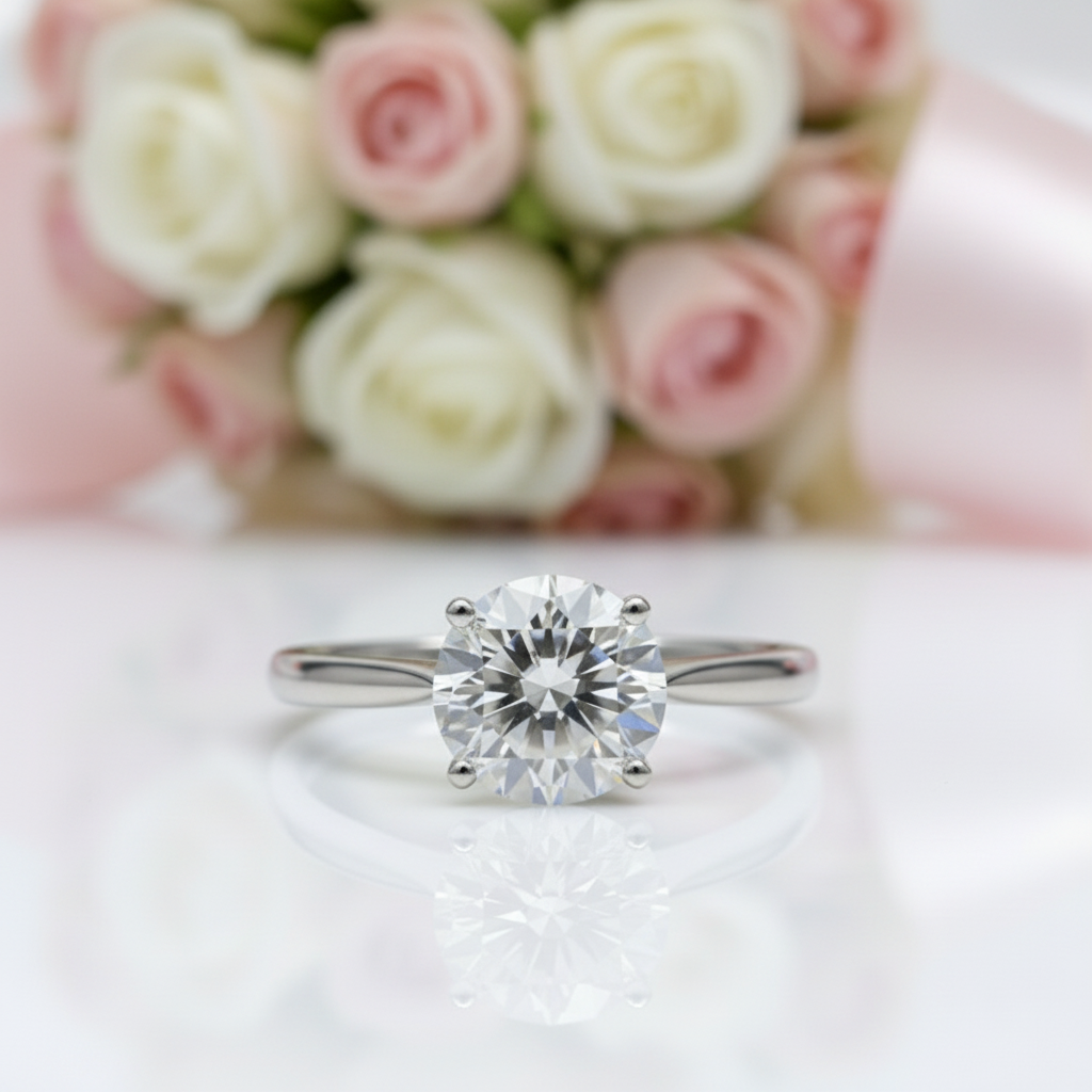 2.0 Ct Round Cut Diamond Option 4 Claws Engagement Ring-Black Diamonds New York