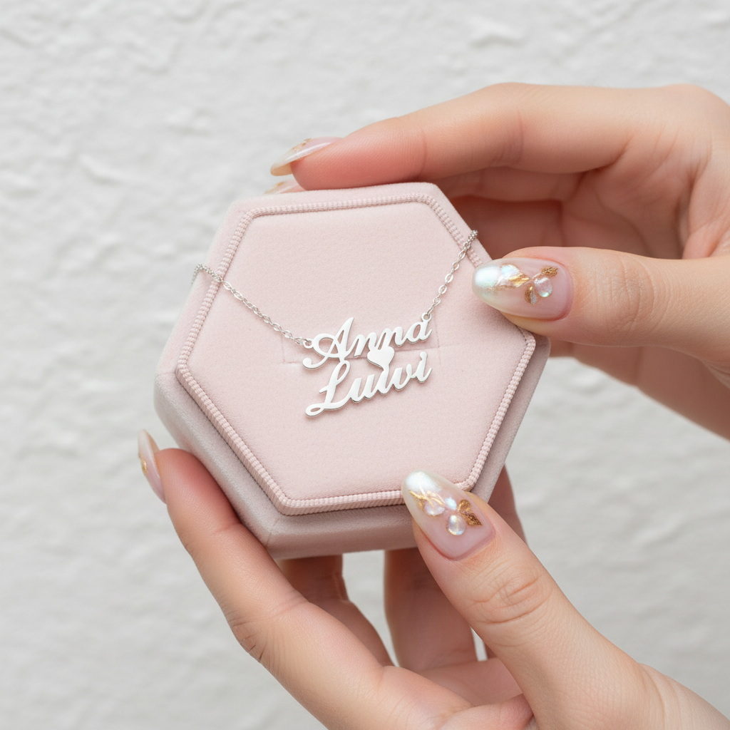 Personalized Name & Heart Pendant Necklace-Black Diamonds New York