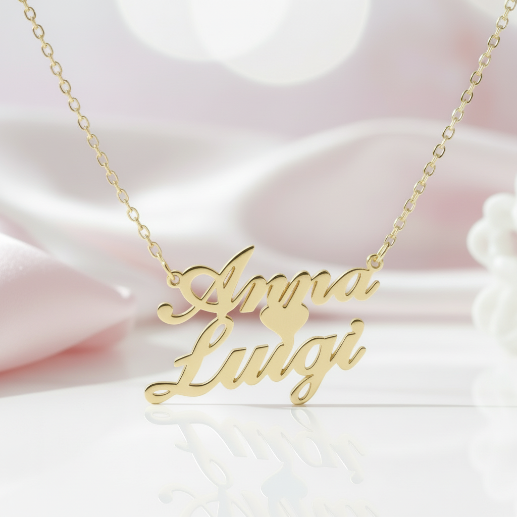 Personalized Name & Heart Pendant Necklace-Black Diamonds New York