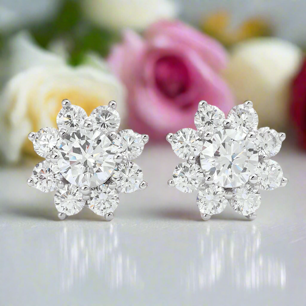 1.0 Ct Snowflake Shaped 6.5mm Halo Diamond Stud Earrings-Black Diamonds New York