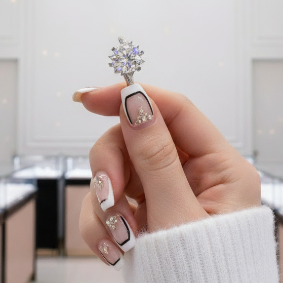 2.0 Ct Round Cut Diamond Snowflake Engagement Ring-Black Diamonds New York