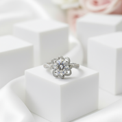 1.0 Ct Round Cut Diamond Princess Flower Engagement Ring-Black Diamonds New York