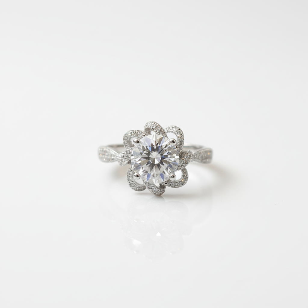 1.0 Ct Round Cut Diamond Option Princess Flower Engagement Ring-Black Diamonds New York