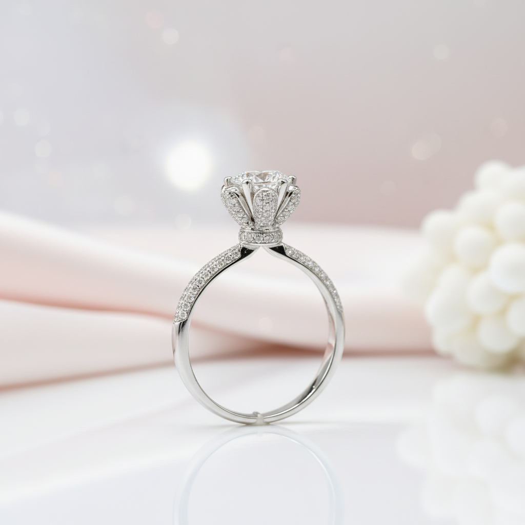 1.0 Ct Round Cut Diamond Option Snow Queen Engagement Ring-Black Diamonds New York