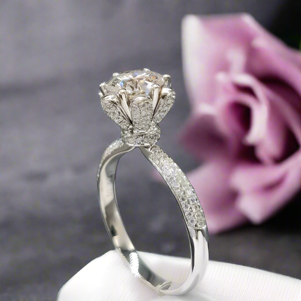 1.0 Ct Round Cut Diamond Snow Queen Engagement Ring-Black Diamonds New York