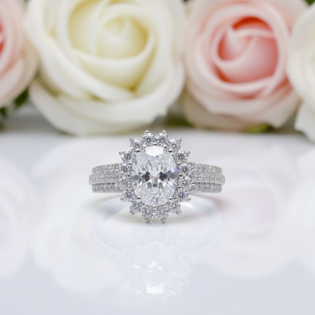 1.5 Ct Oval Cut Crackling Diamond Option Engagement Ring-Black Diamonds New York