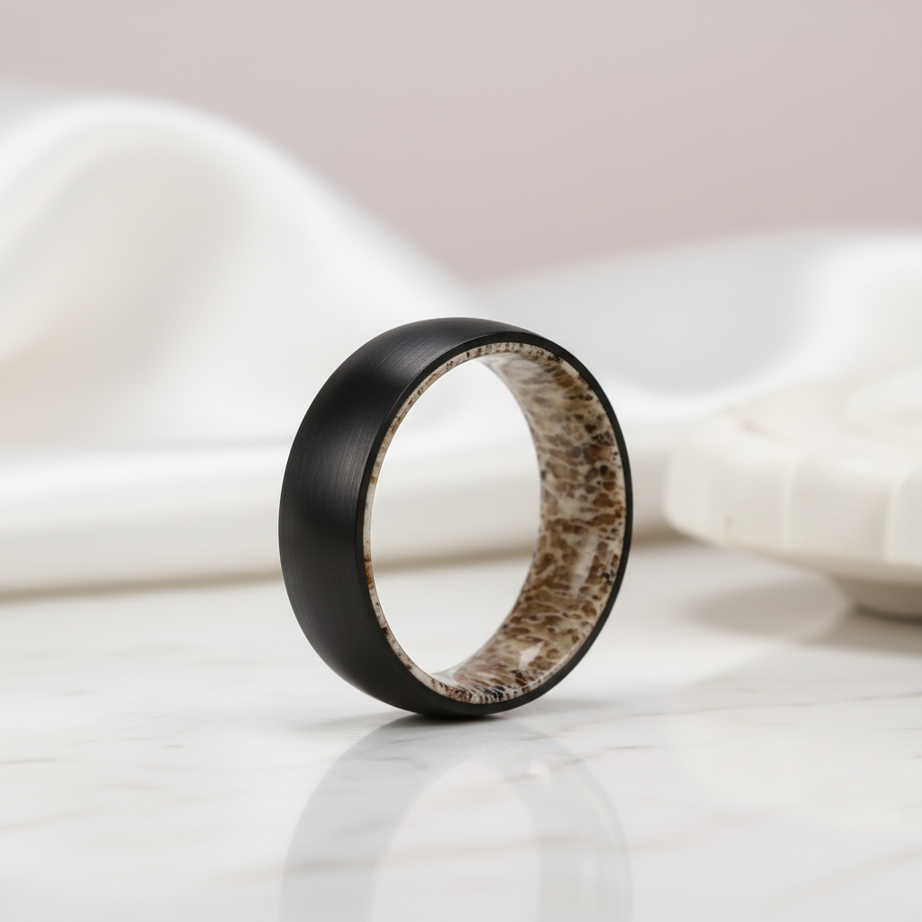 8mm Tungsten Steel Shell And Antler Inner Wedding Band-Black Diamonds New York