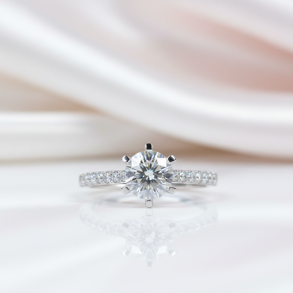 1.0 Ct Round Cut D Color Diamond Option 6 Prong Engagement Ring-Black Diamonds New York