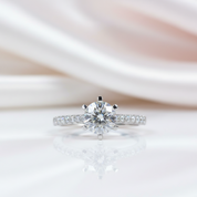 1.0 Ct Round Cut D Color Diamond Option 6 Prong Engagement Ring-Black Diamonds New York