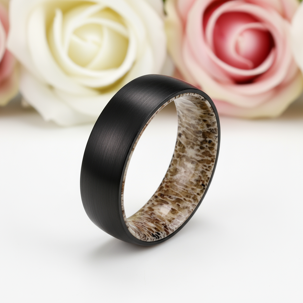 8mm Tungsten Steel Shell And Antler Inner Wedding Band-Black Diamonds New York
