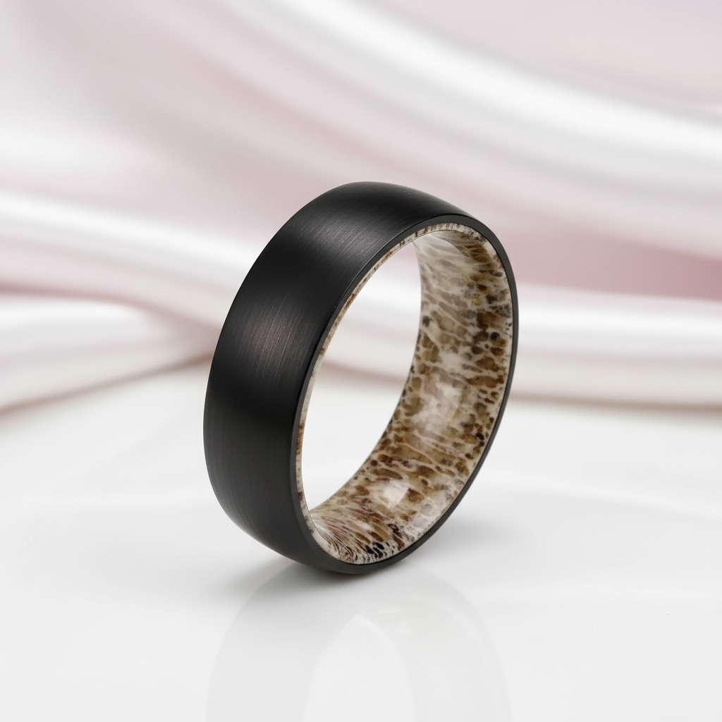 8mm Tungsten Steel Shell And Antler Inner Wedding Band-Black Diamonds New York