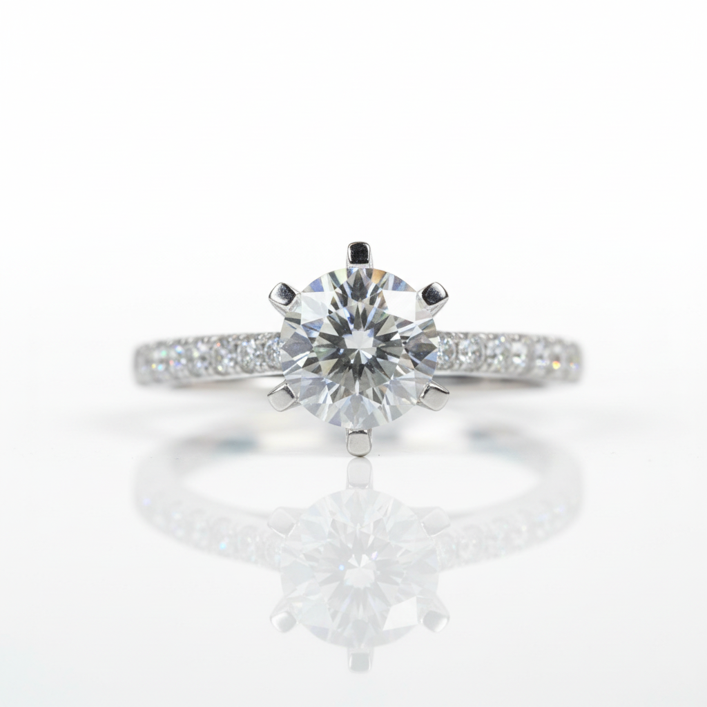 1.0 Ct Round Cut D Color Diamond Option 6 Prong Engagement Ring-Black Diamonds New York