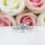 1.0 Ct Round Cut D Color Diamond 6 Prong Engagement Ring-Black Diamonds New York