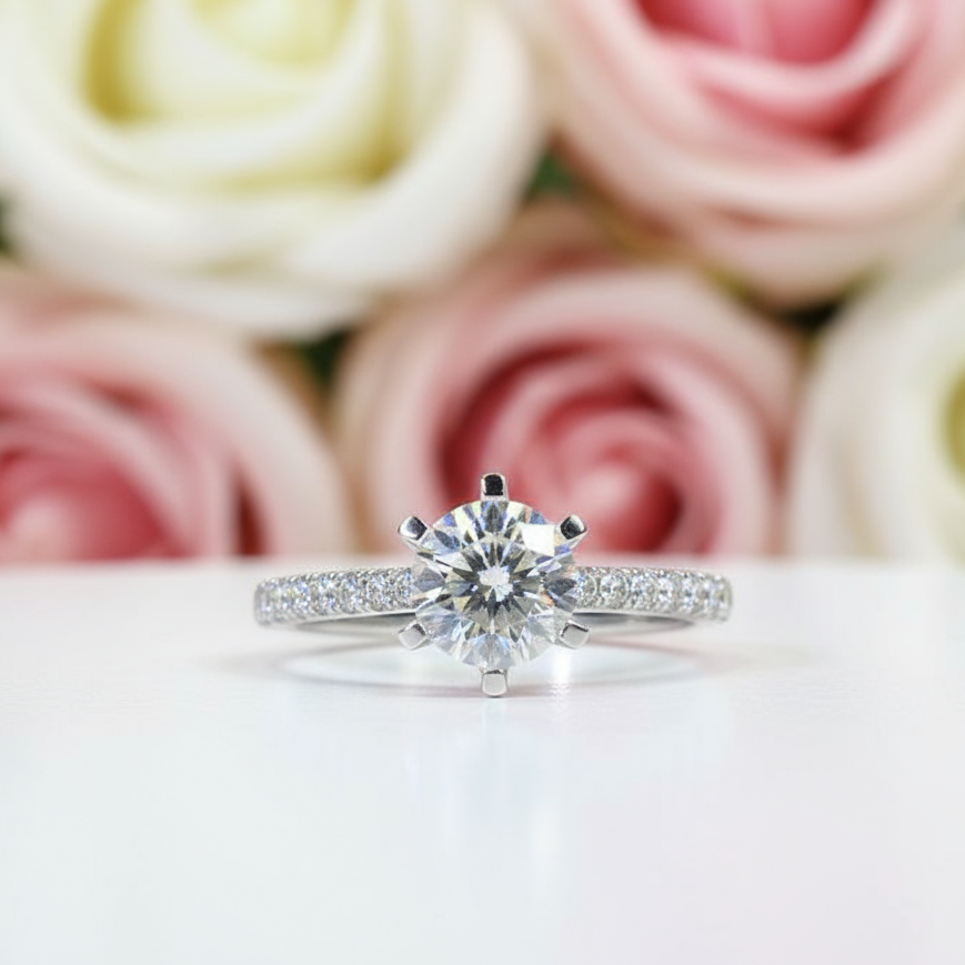 1.0 Ct Round Cut D Color Diamond 6 Prong Engagement Ring-Black Diamonds New York