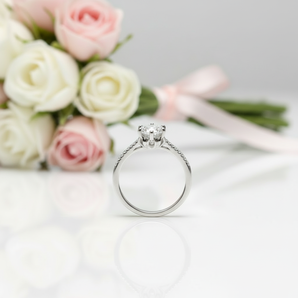 1.0 Ct 6.5mm Round Cut D Color Diamond Option Engagement Ring-Black Diamonds New York