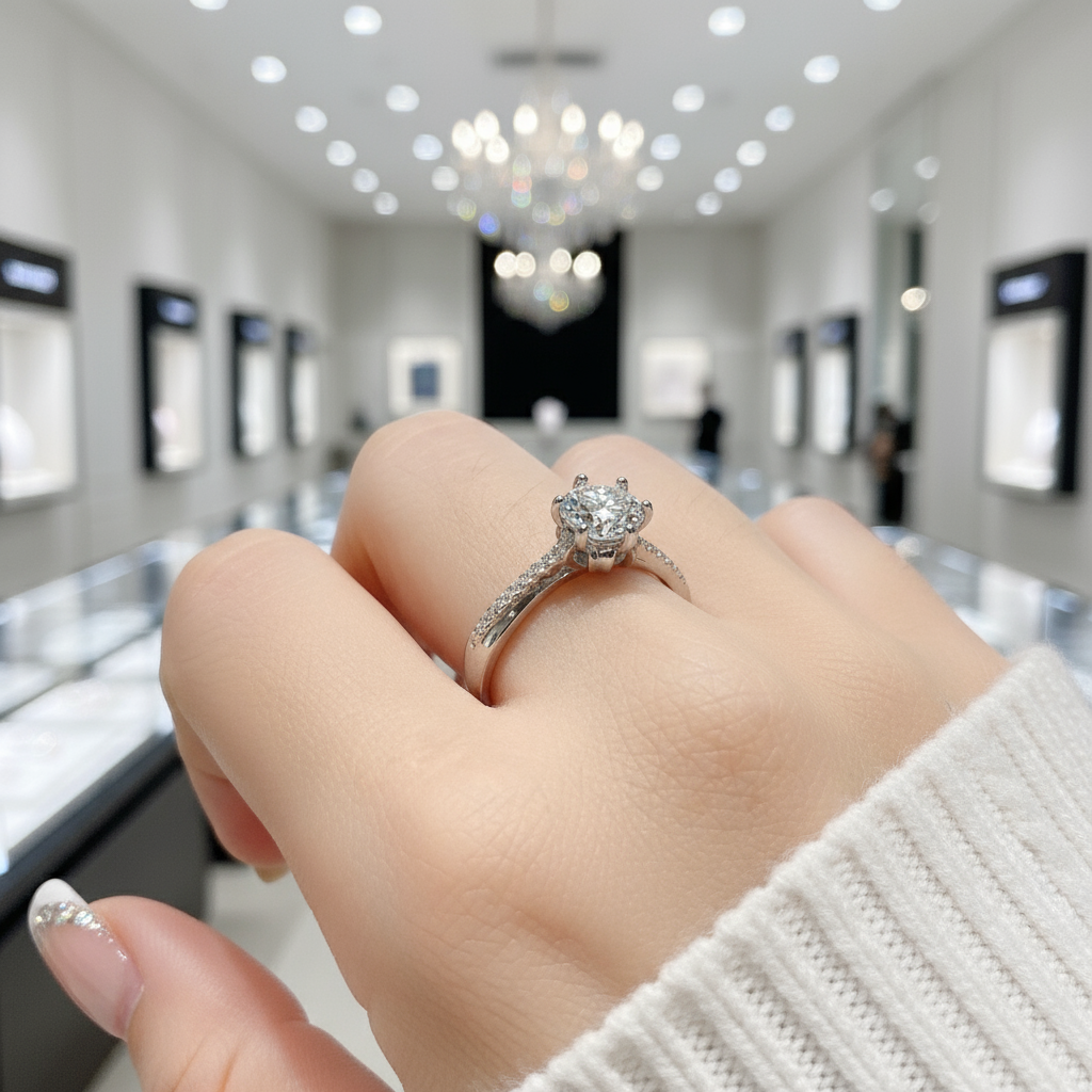 1.0 Ct 6.5mm Round Cut D Color Diamond Engagement Ring-Black Diamonds New York