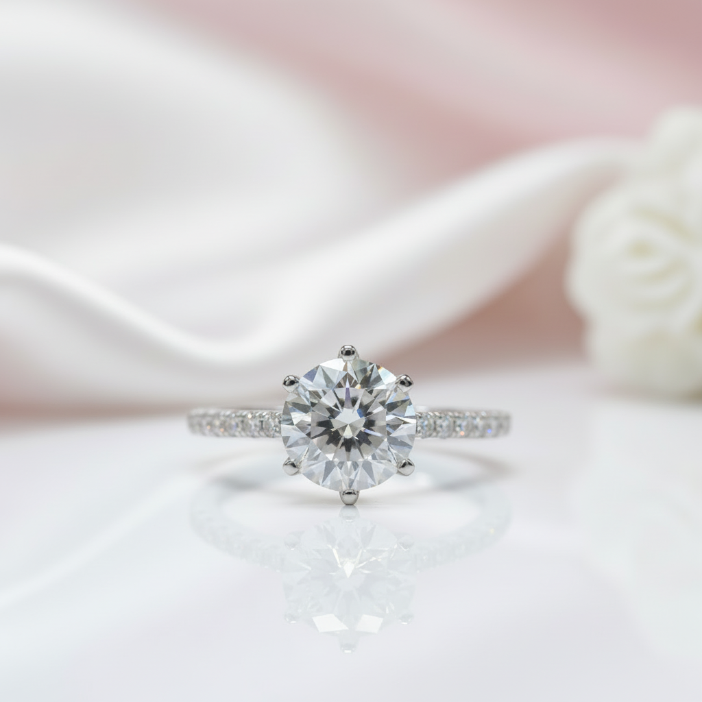 2.0 Ct Round Cut D Color Diamond Option 6 Prong Engagement Ring-Black Diamonds New York