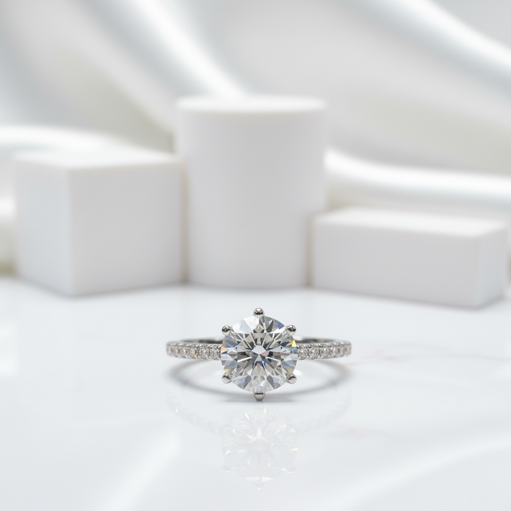 2.0 Ct Round Cut D Color Diamond 6 Prong Engagement Ring-Black Diamonds New York