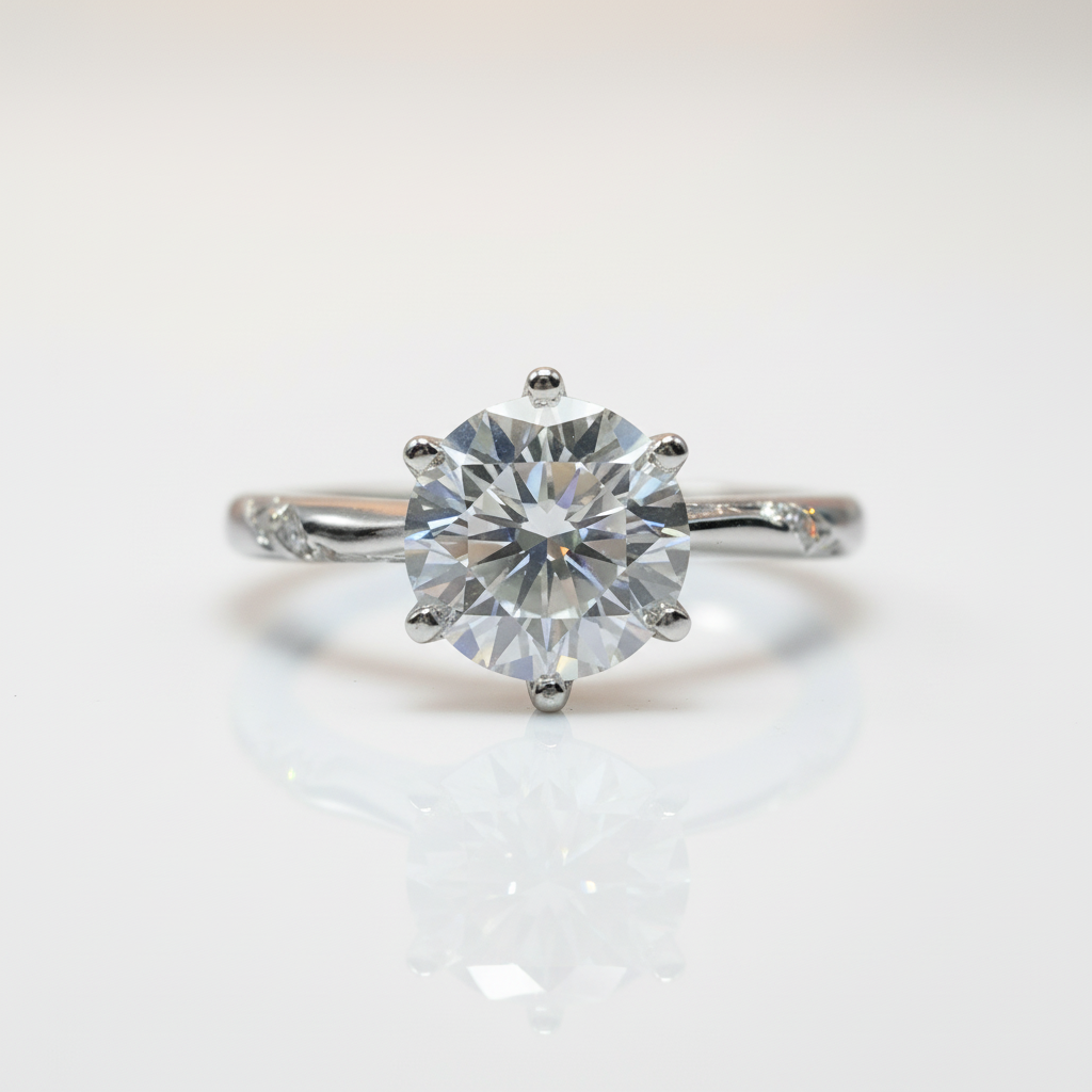 2.0 Ct Round Cut D Color Diamond Option 6 Prong Engagement Ring-Black Diamonds New York