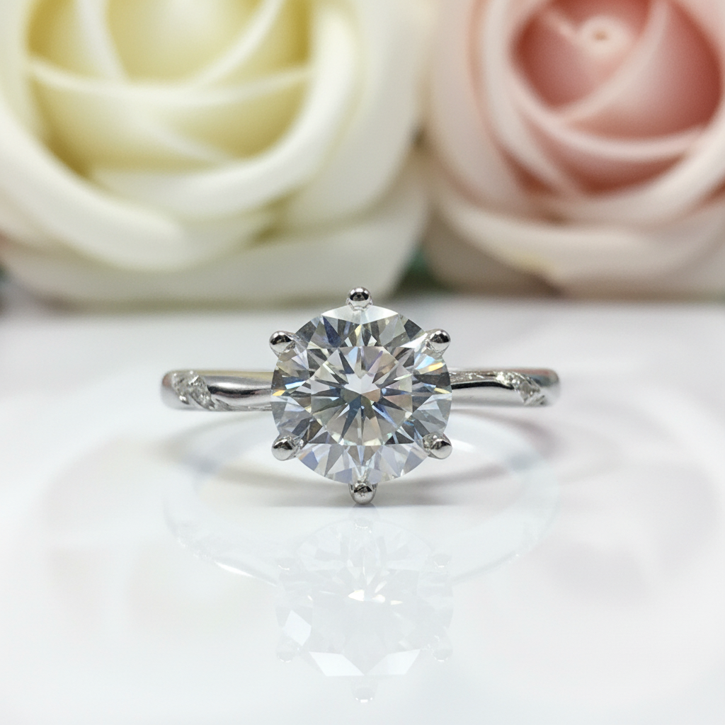 2.0 Ct Round Cut D Color Diamond 6 Prong Engagement Ring-Black Diamonds New York