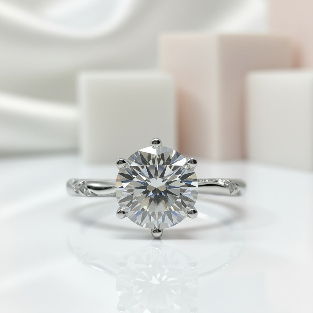 2.0 Ct Round Cut D Color Diamond 6 Prong Engagement Ring-Black Diamonds New York