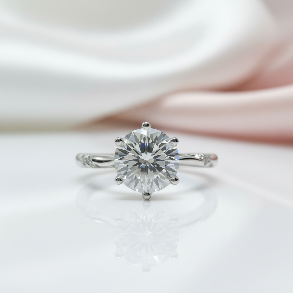 2.0 Ct Round Cut D Color Diamond Option 6 Prong Engagement Ring-Black Diamonds New York