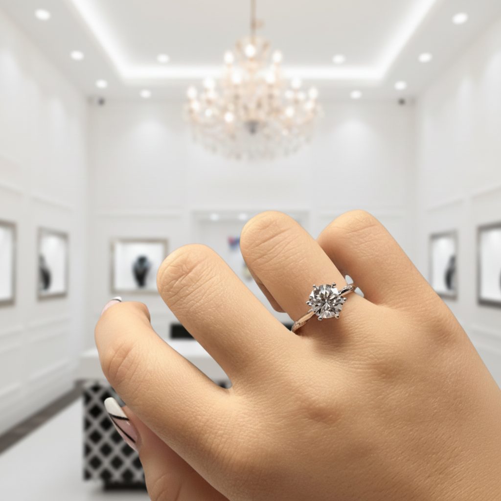 2.0 Ct Round Cut D Color Diamond 6 Prong Engagement Ring-Black Diamonds New York