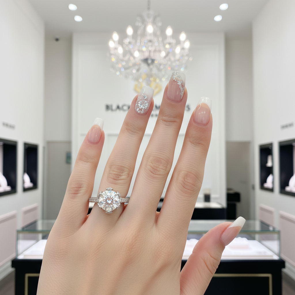 3.0 Ct 9mm Round Cut Diamond Blossom Bud Engagement Ring-Black Diamonds New York