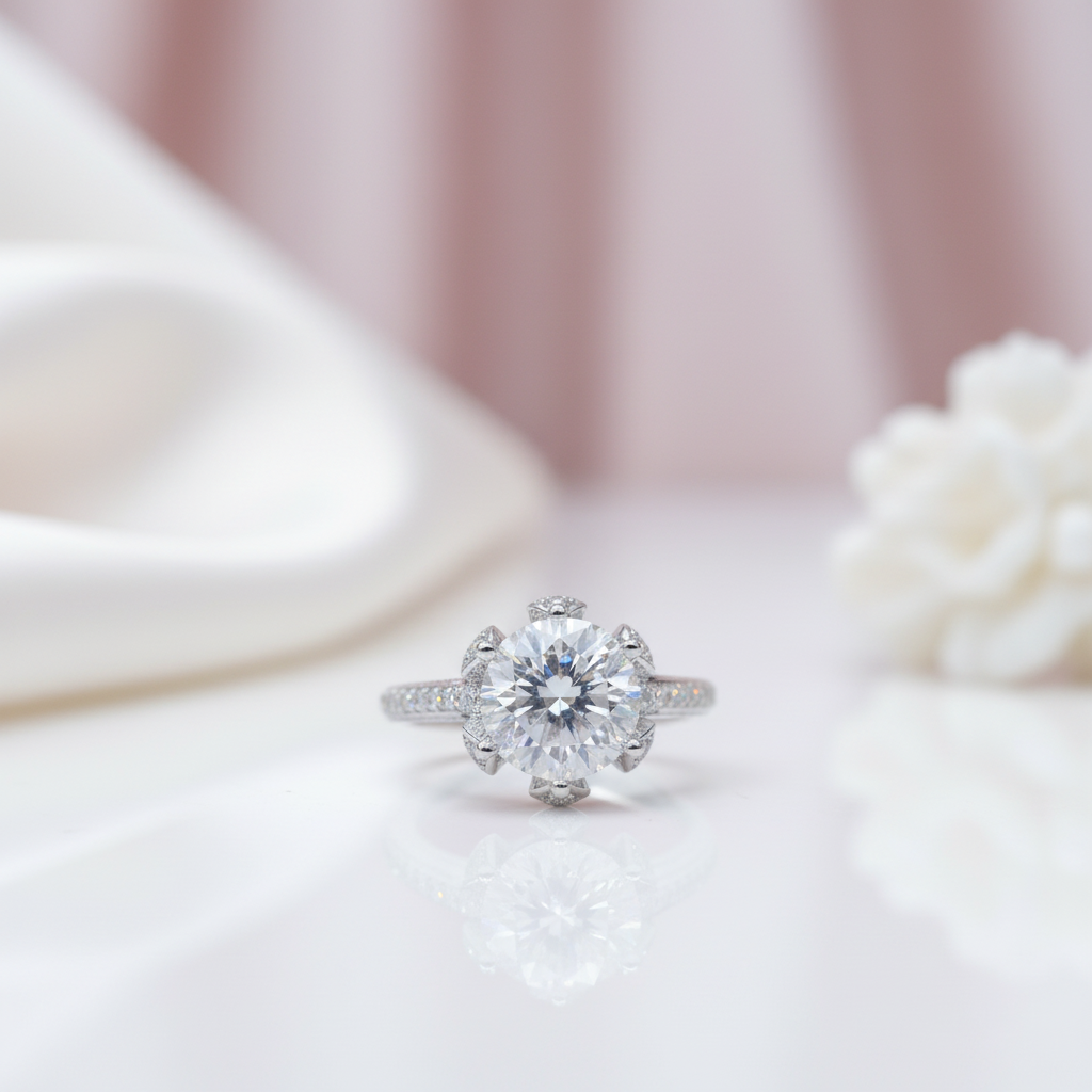 3.0 Ct 9mm Round Cut Diamond Option Blossom Bud Engagement Ring-Black Diamonds New York