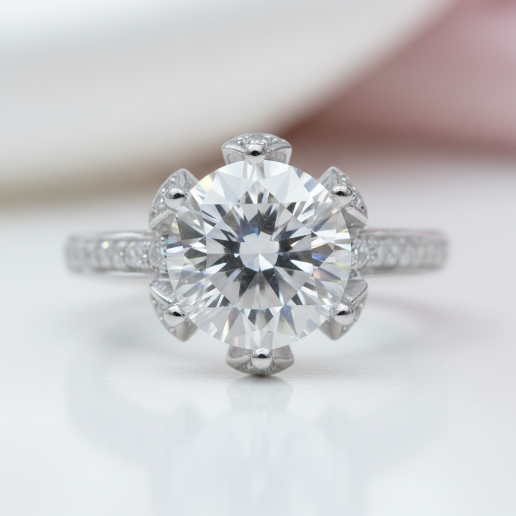 3.0 Ct 9mm Round Cut Diamond Option Blossom Bud Engagement Ring-Black Diamonds New York