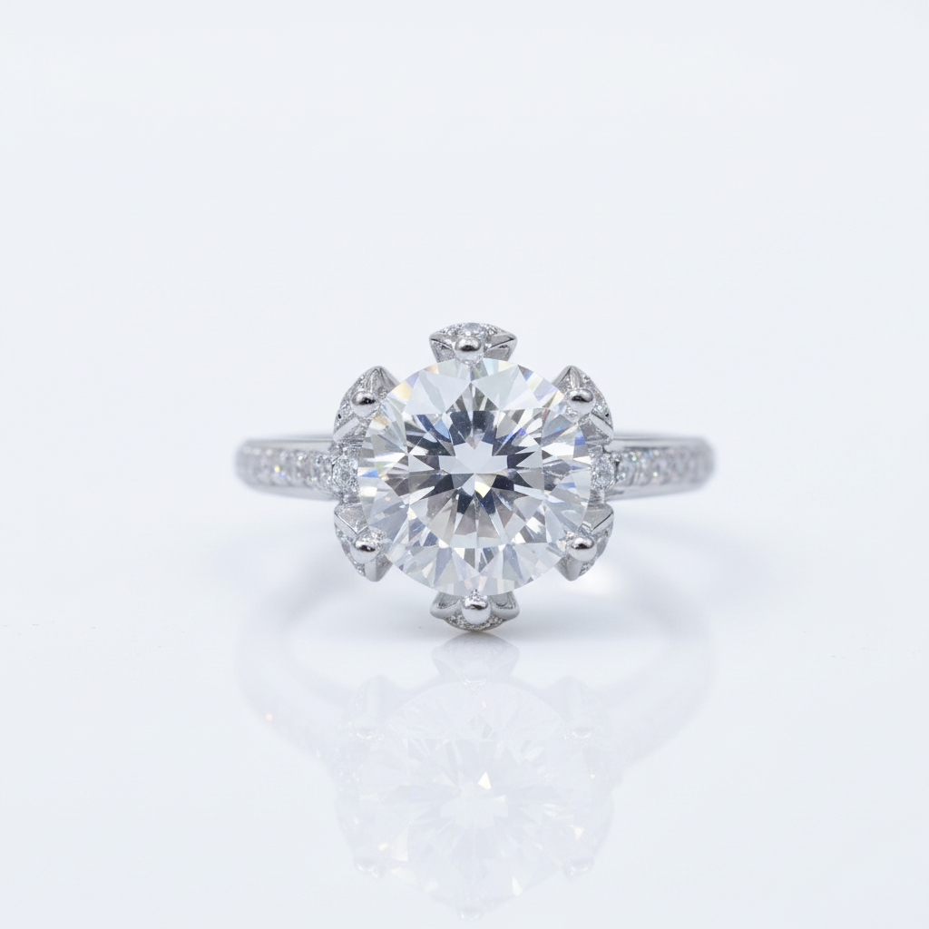 3.0 Ct 9mm Round Cut Diamond Option Blossom Bud Engagement Ring-Black Diamonds New York