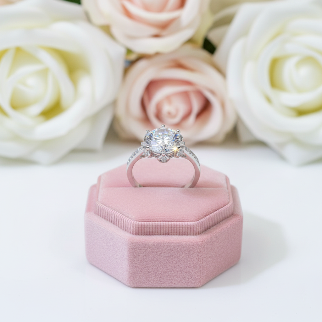 3.0 Ct 9mm Round Cut Diamond Blossom Bud Engagement Ring-Black Diamonds New York