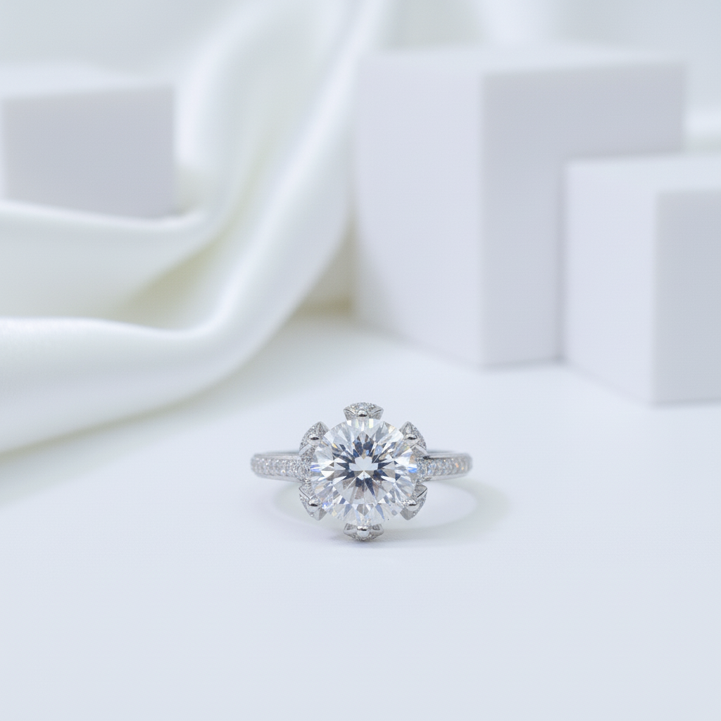 3.0 Ct 9mm Round Cut Diamond Blossom Bud Engagement Ring-Black Diamonds New York