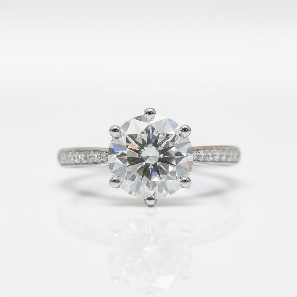 2.0 Ct 6 Claws Round Cut Diamond Option Engagement Ring-Black Diamonds New York