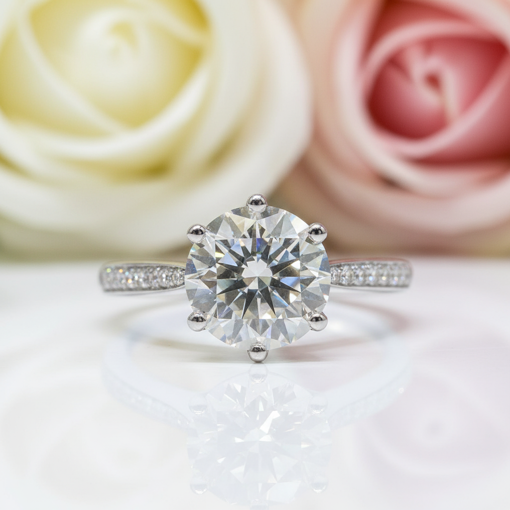 2.0 Ct 6 Claws Round Cut Diamond Engagement Ring-Black Diamonds New York