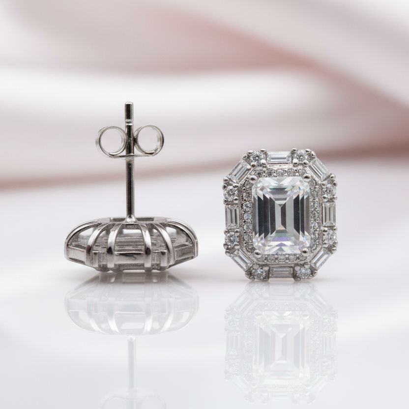 2.0 Ct Emerald Cut Diamond Stud Earrings-Black Diamonds New York