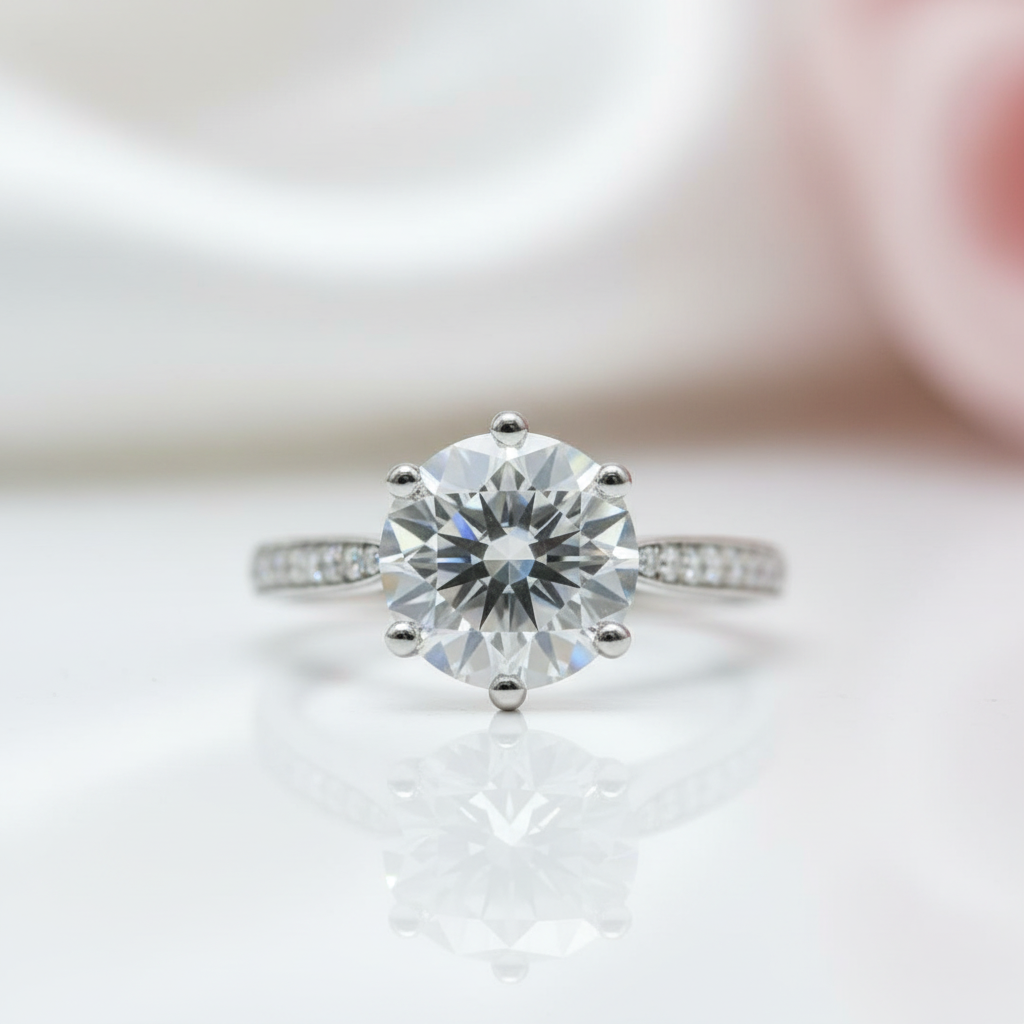 2.0 Ct 6 Claws Round Cut Diamond Option Engagement Ring-Black Diamonds New York