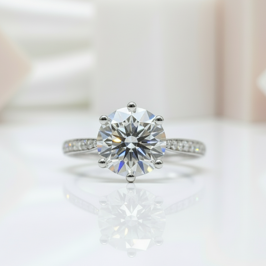 2.0 Ct 6 Claws Round Cut Diamond Engagement Ring-Black Diamonds New York