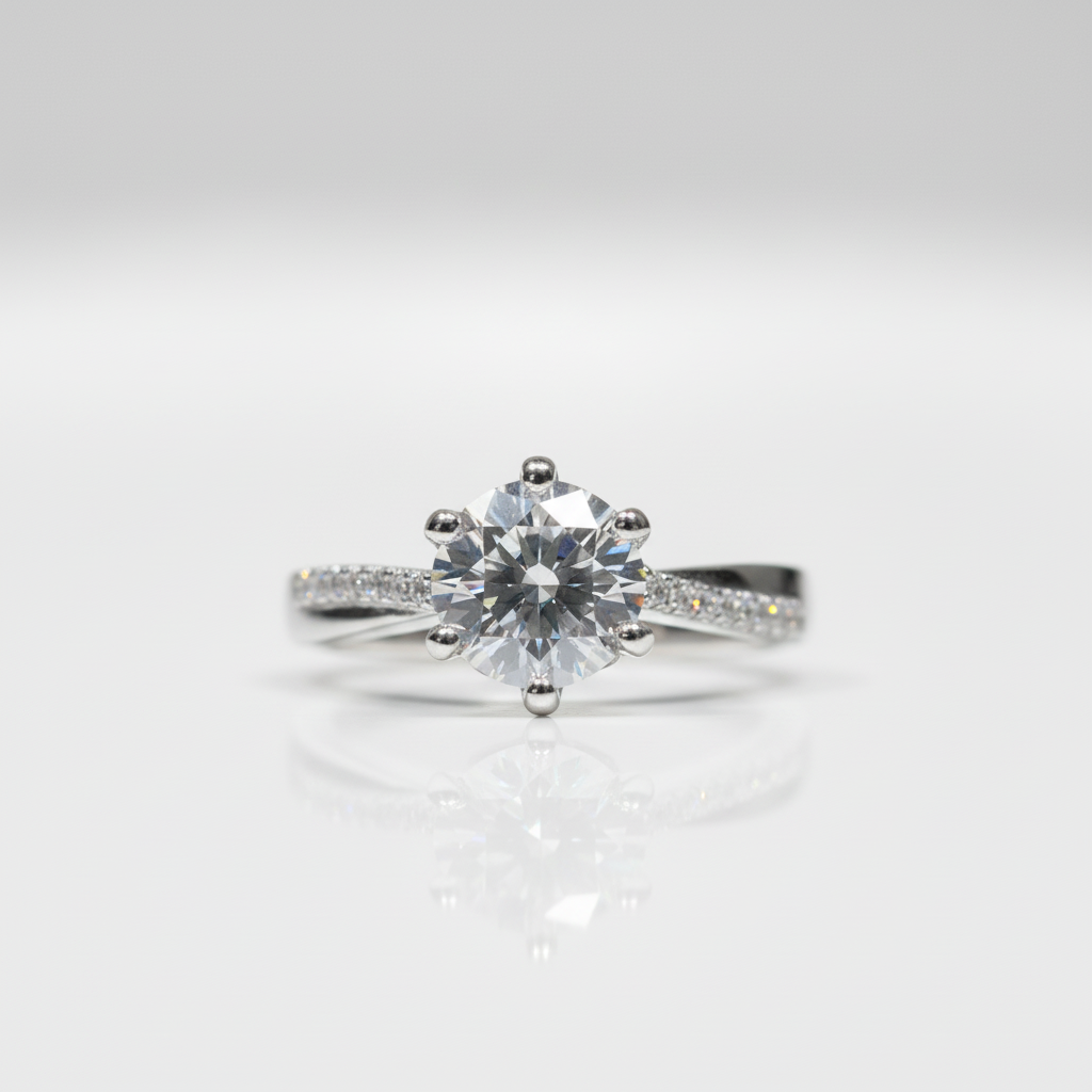 1.0 Ct 6.5mm Round Cut D Color Diamond Option Engagement Ring-Black Diamonds New York