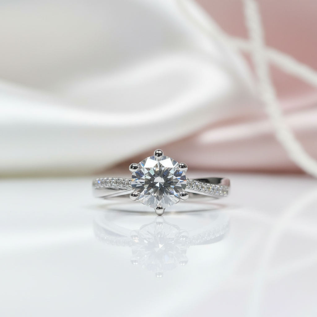 1.0 Ct 6.5mm Round Cut D Color Diamond Option Engagement Ring-Black Diamonds New York