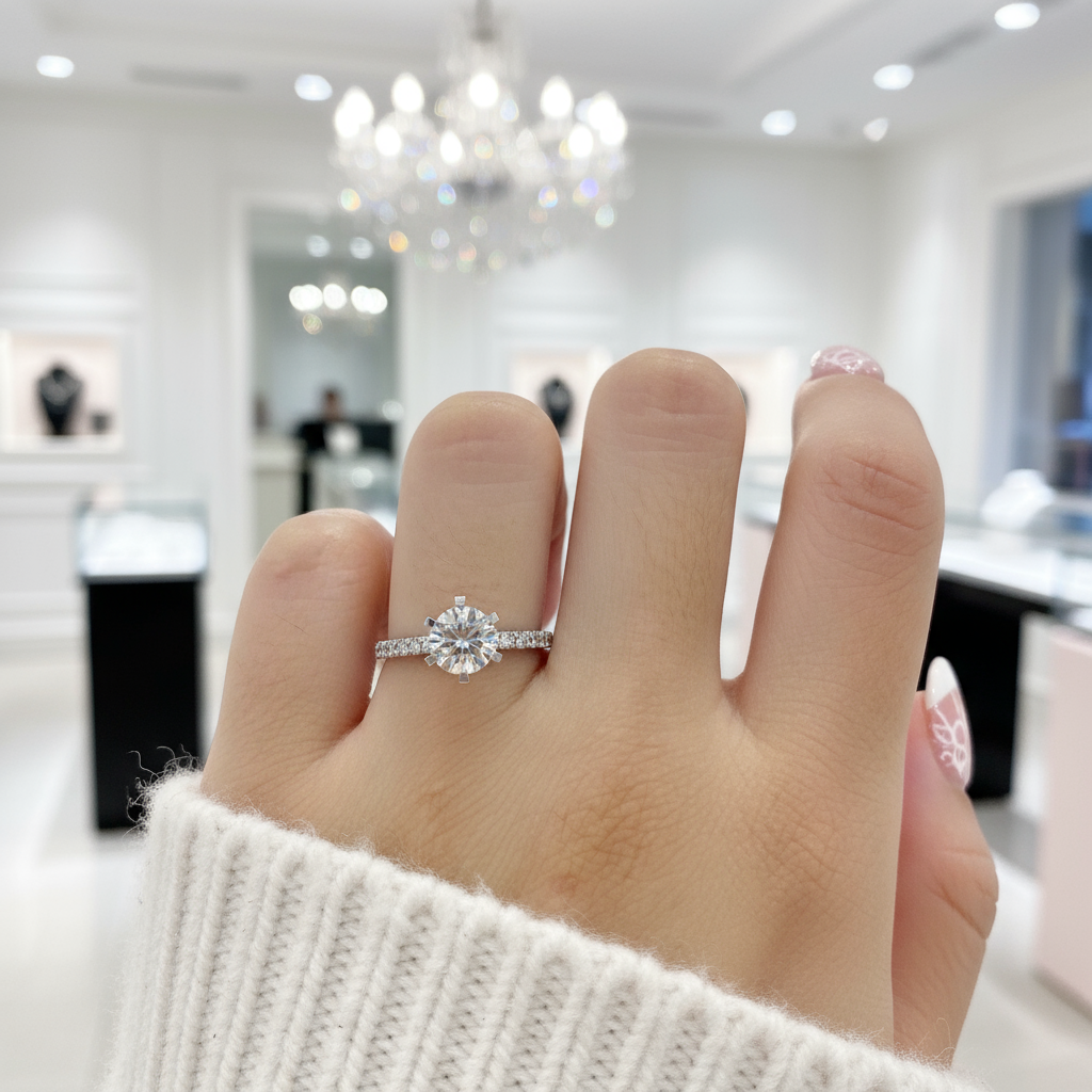 1.0 Ct Round Cut D Color Diamond Option 6 Prong Engagement Ring-Black Diamonds New York