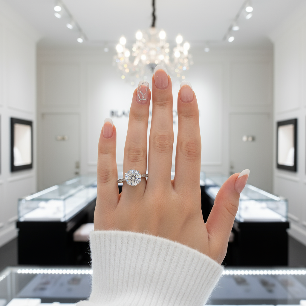 2.0 Ct 6 Claws Round Cut Diamond Option Engagement Ring-Black Diamonds New York