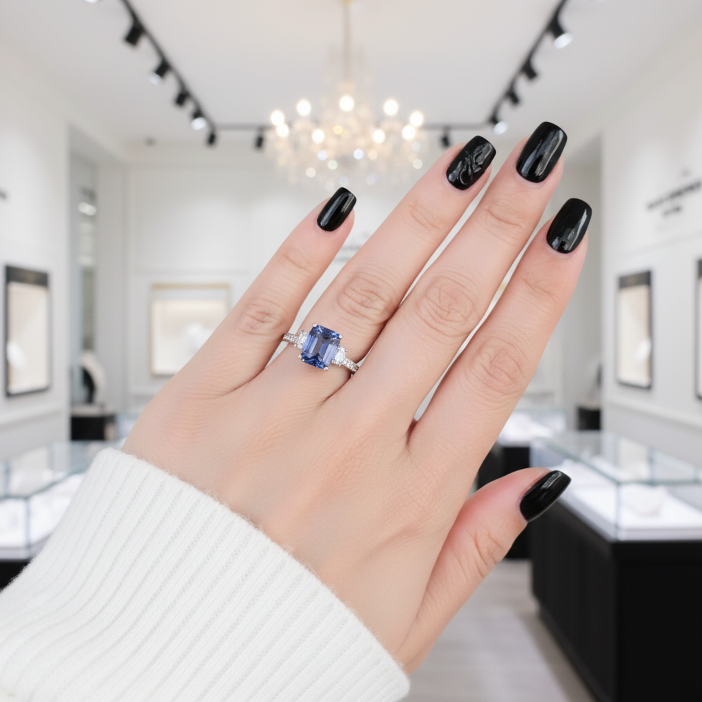 Blue Mystic Quartz Gemstone Engagement Ring-Black Diamonds New York