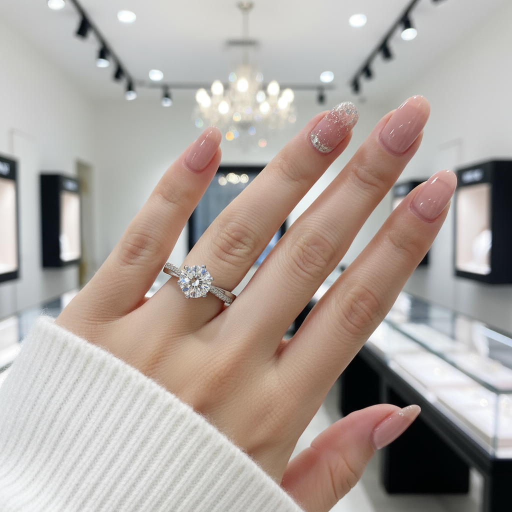 1.0 Ct 6.5mm Round Cut D Color Diamond Option Engagement Ring-Black Diamonds New York
