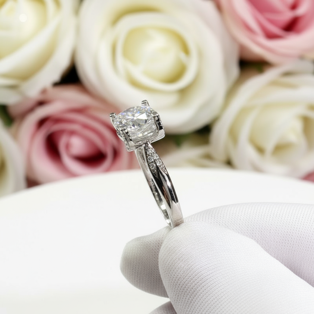 Round Cut D Color Diamond Swallowtail Cow Head Engagement Ring-Black Diamonds New York