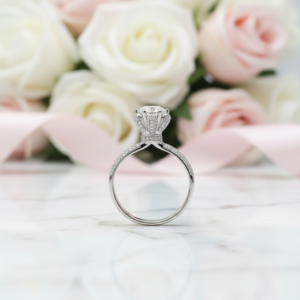 1.0 Ct Round Cut Diamond Option Snow Queen Engagement Ring-Black Diamonds New York